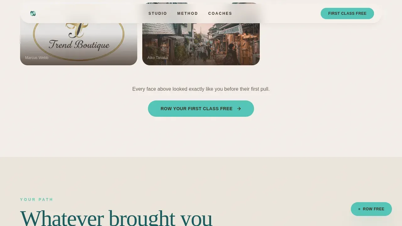 Heal In Rhythm Rowing Studio Landing Page Template
