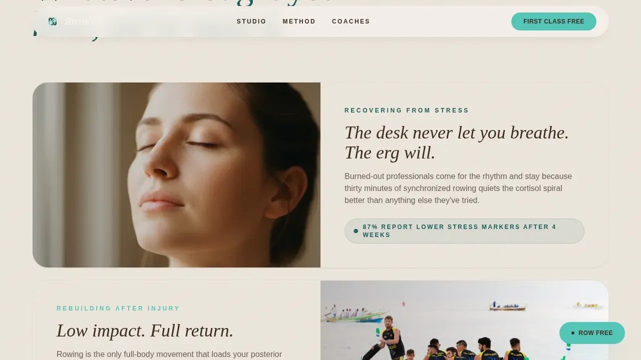 Heal In Rhythm Rowing Studio Landing Page Template