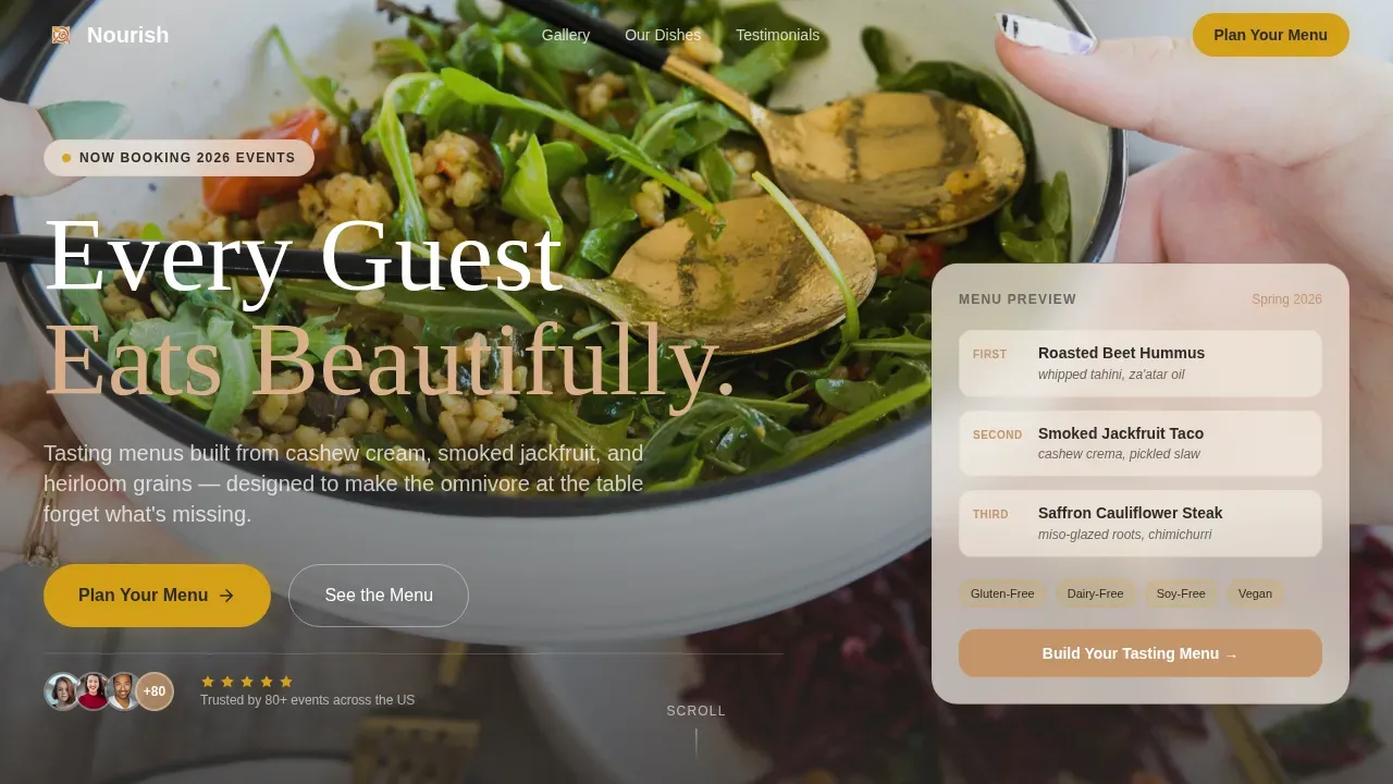 Vegan Catering Landing Page Template, Warm Artisan