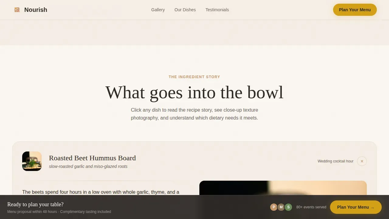Vegan Catering Landing Page Template, Warm Artisan