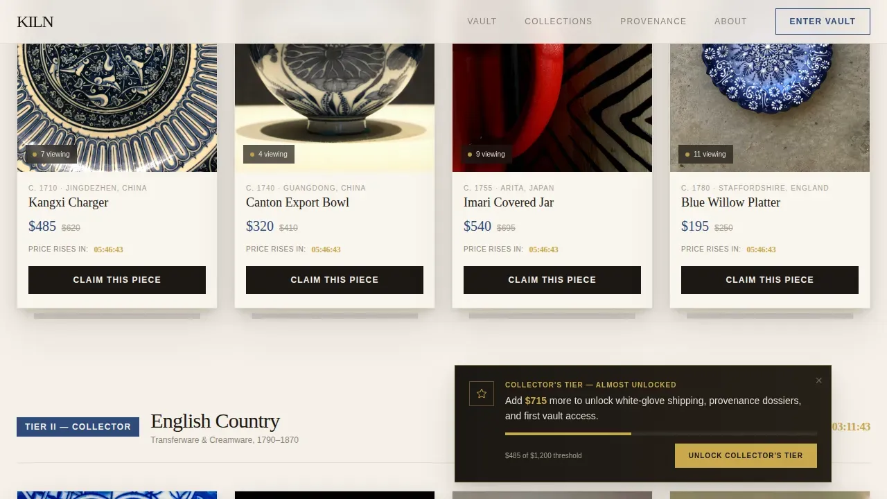 Curated Antique Pottery Landing Page Template