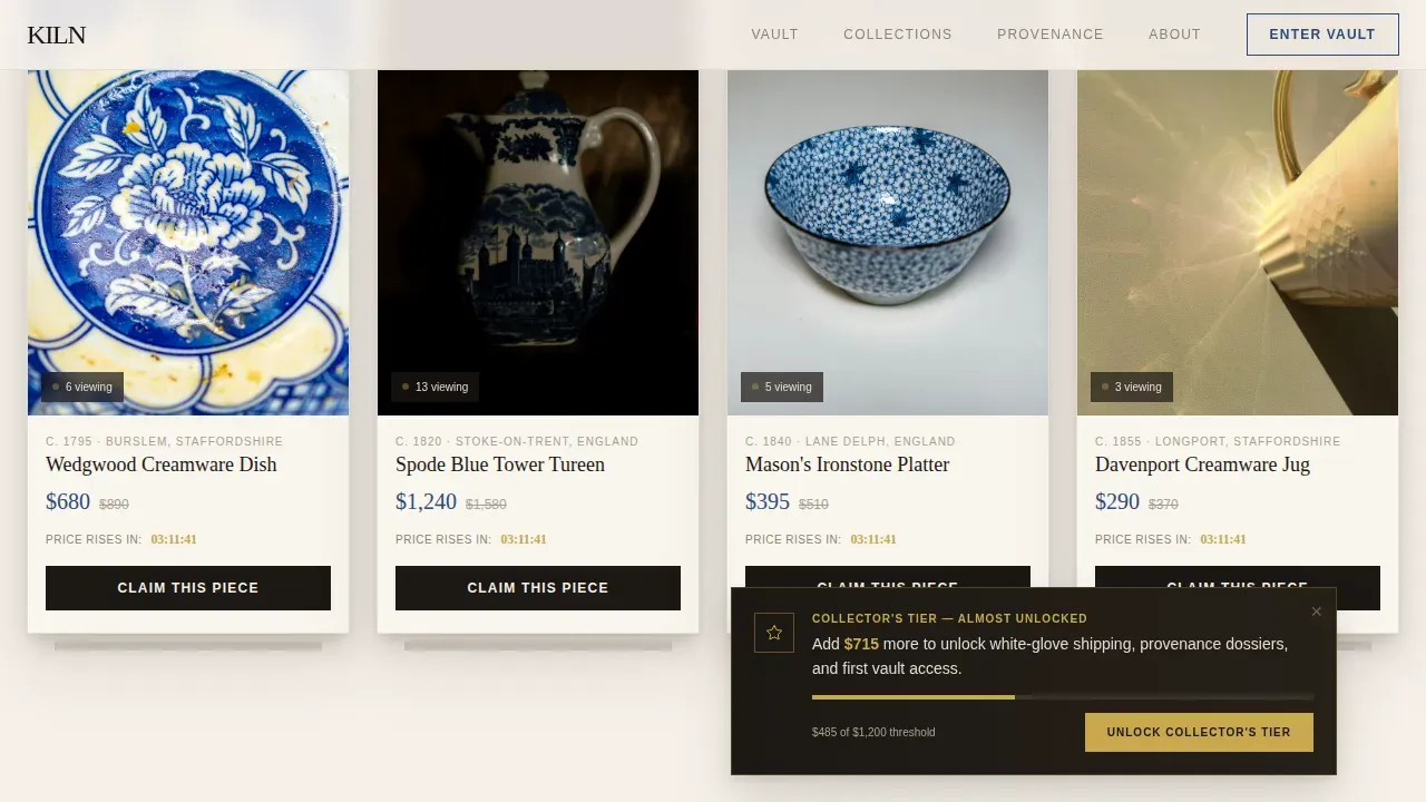 Curated Antique Pottery Landing Page Template