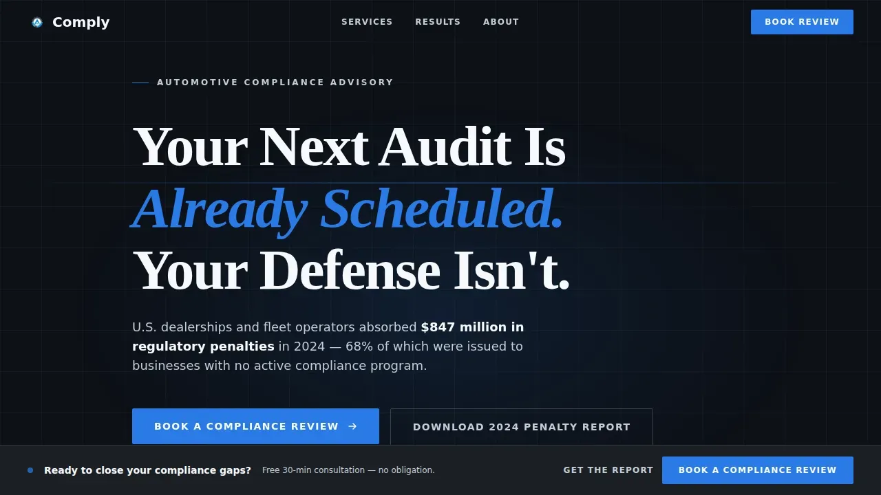 Authoritative Automotive Compliance Landing Page Template