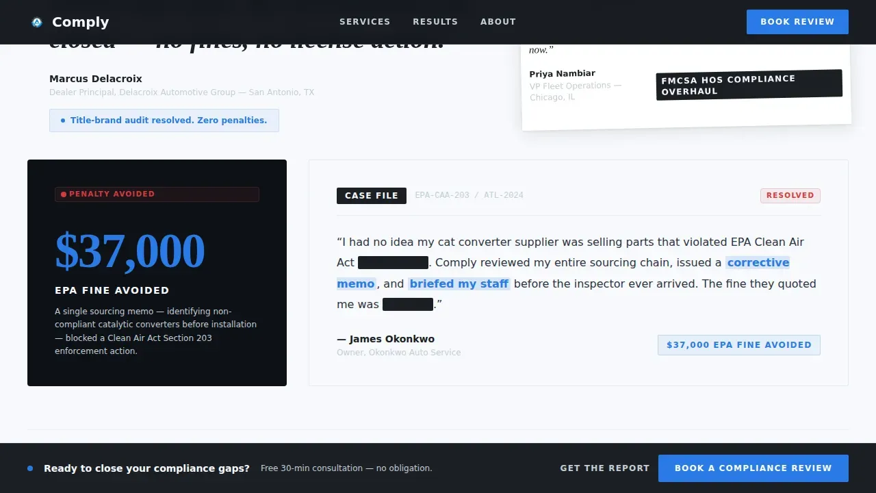 Authoritative Automotive Compliance Landing Page Template