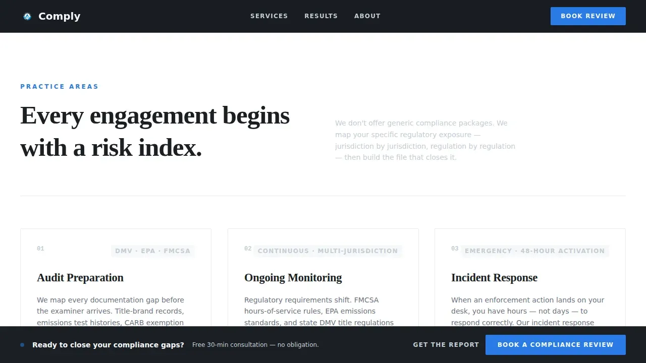 Authoritative Automotive Compliance Landing Page Template