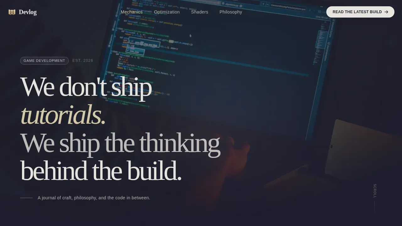 Sleek Game Dev Blog Landing Page Template