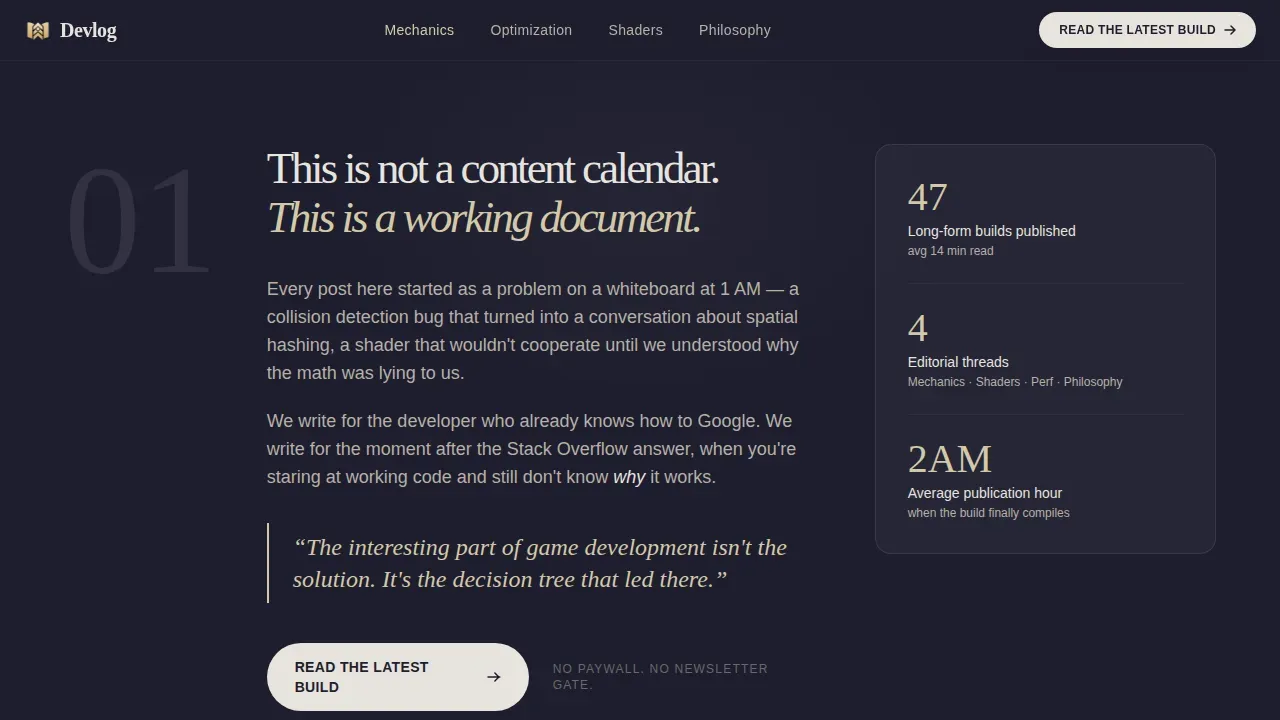 Sleek Game Dev Blog Landing Page Template