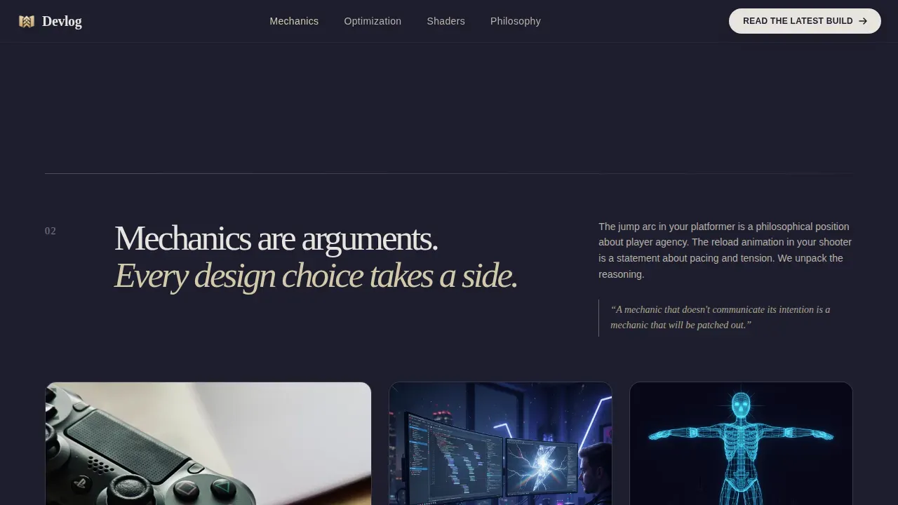 Sleek Game Dev Blog Landing Page Template