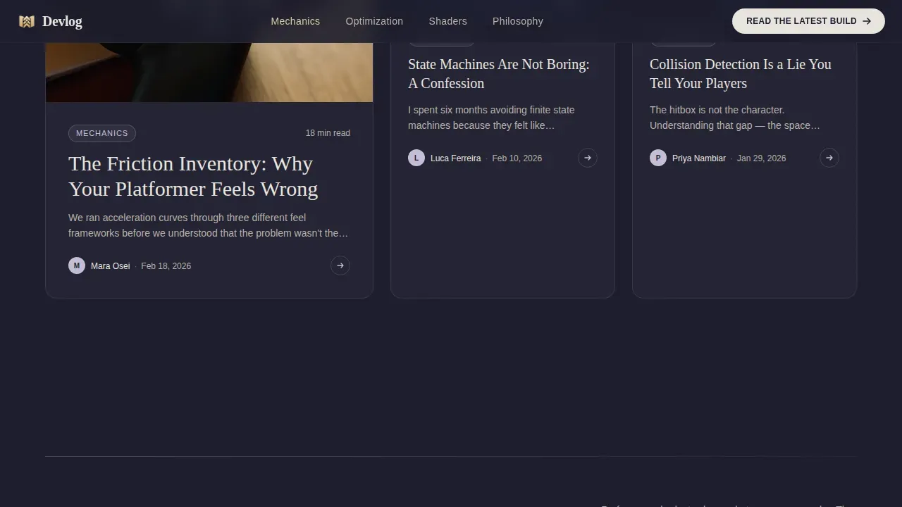Sleek Game Dev Blog Landing Page Template