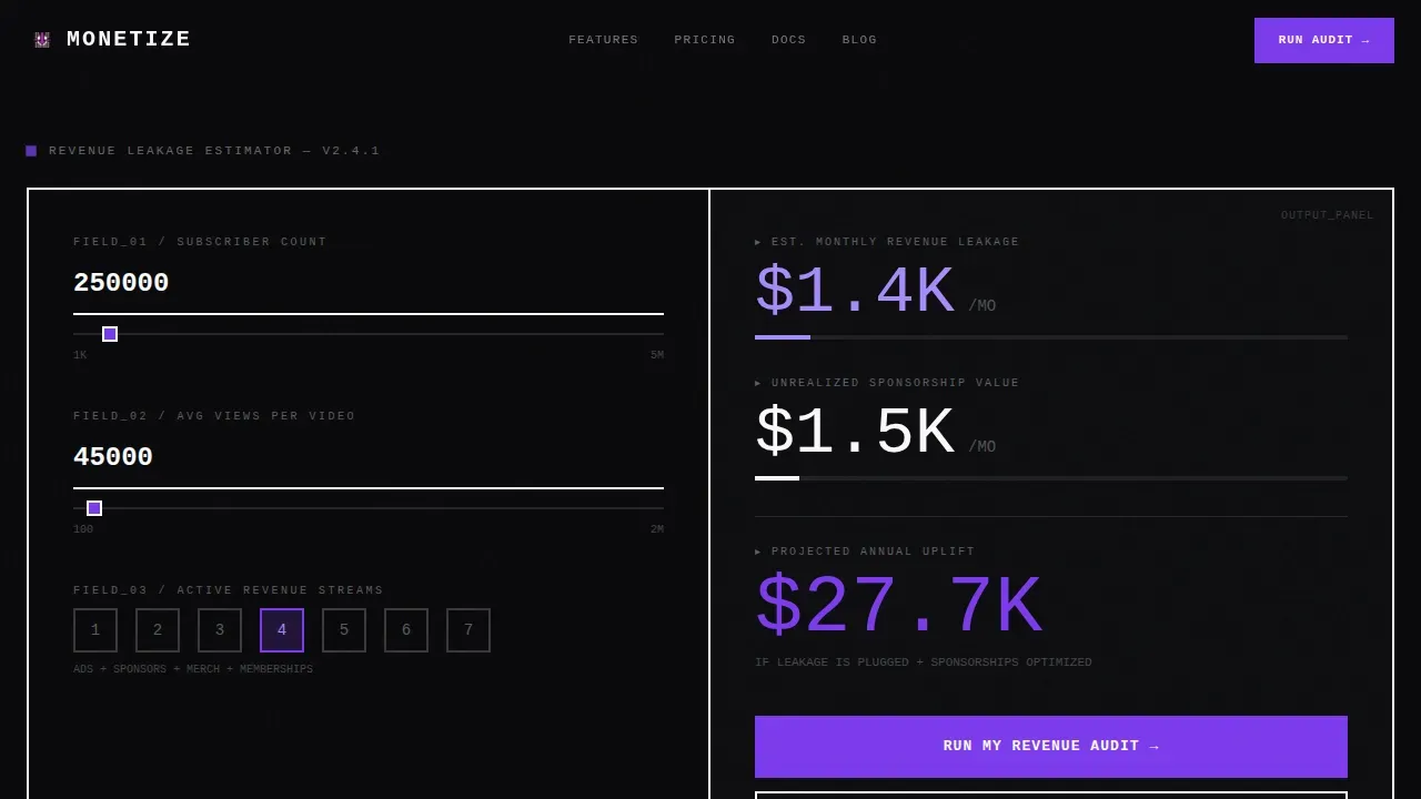 Bold Creator Income Audit Landing Page Template