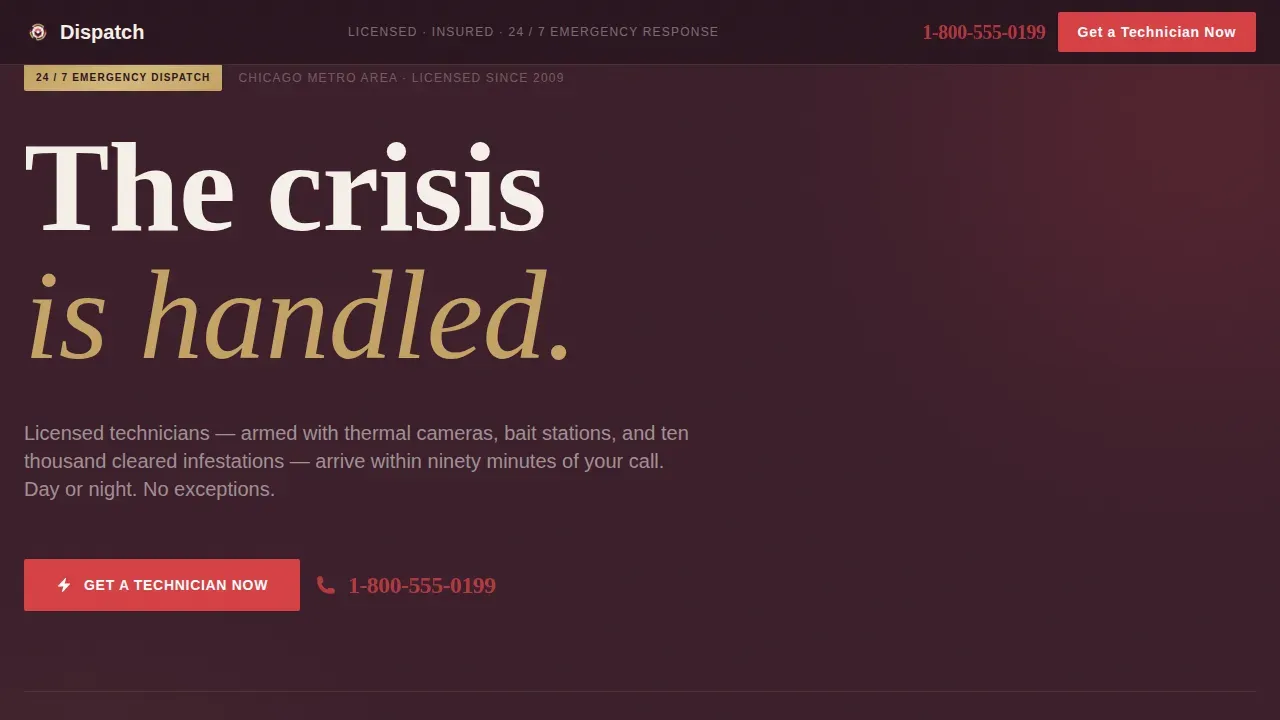 Emergency Extermination Service Landing Page Template