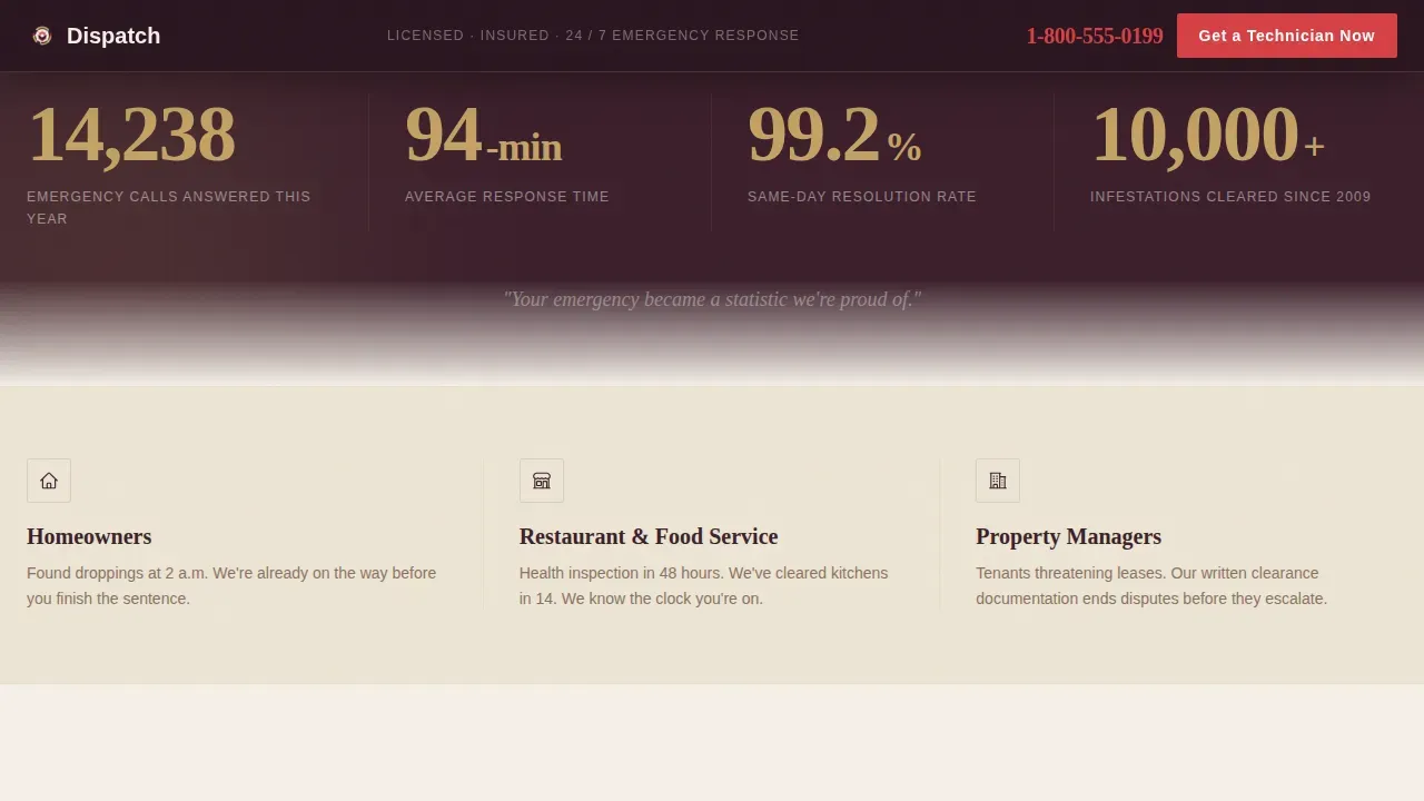 Emergency Extermination Service Landing Page Template