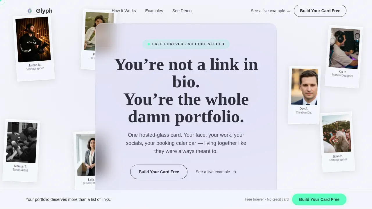 Frosted Glass Freelancer Digital Card Landing Page