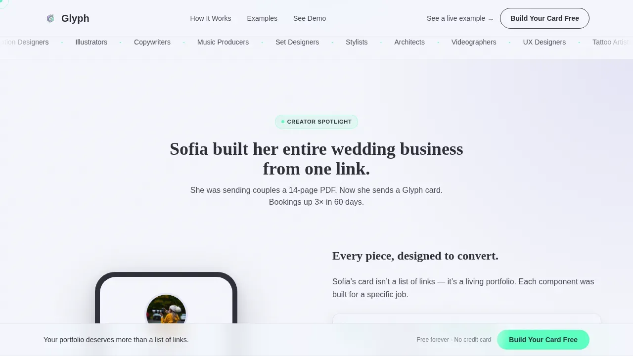 Frosted Glass Freelancer Digital Card Landing Page
