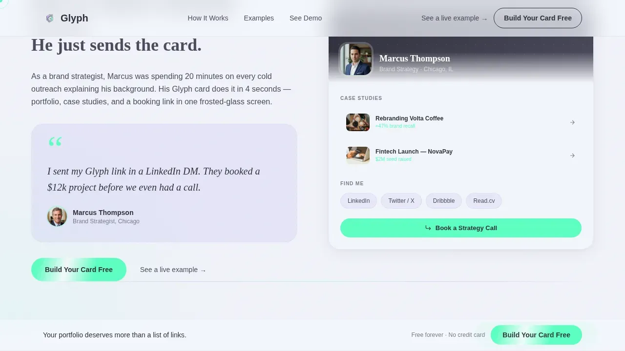 Frosted Glass Freelancer Digital Card Landing Page