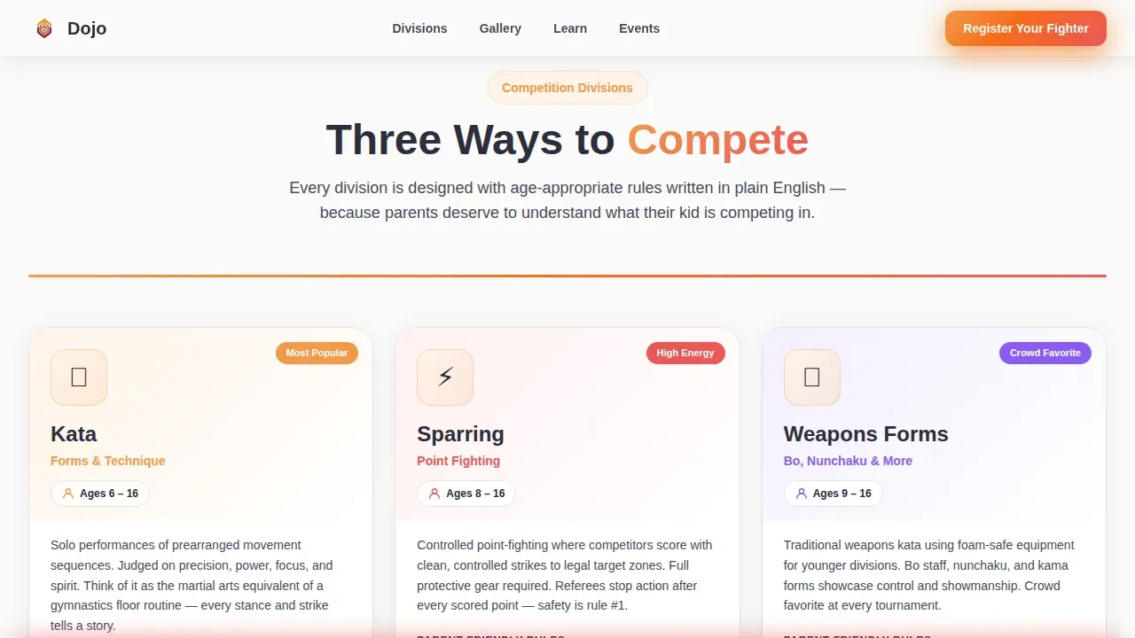 Kids Martial Arts League Landing Page Template