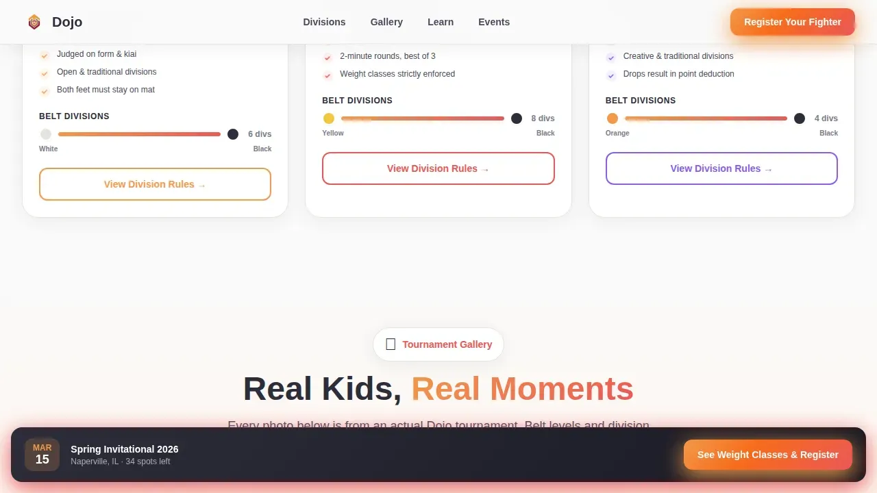 Kids Martial Arts League Landing Page Template