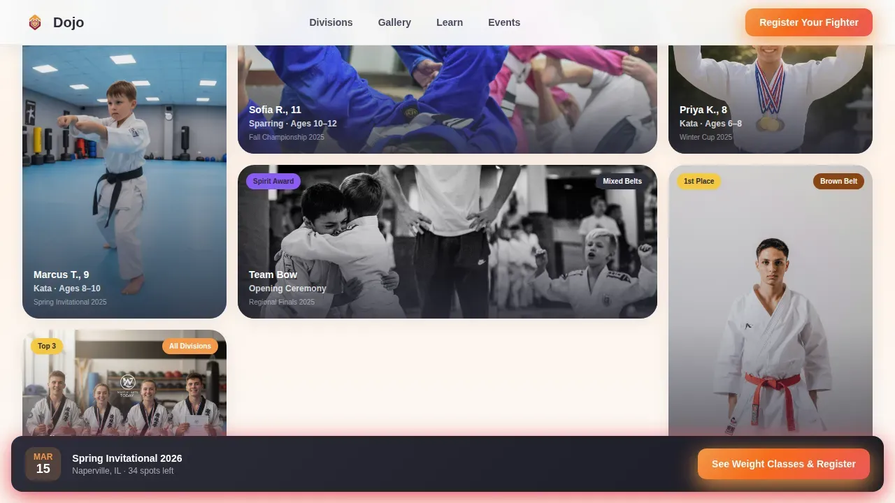 Kids Martial Arts League Landing Page Template