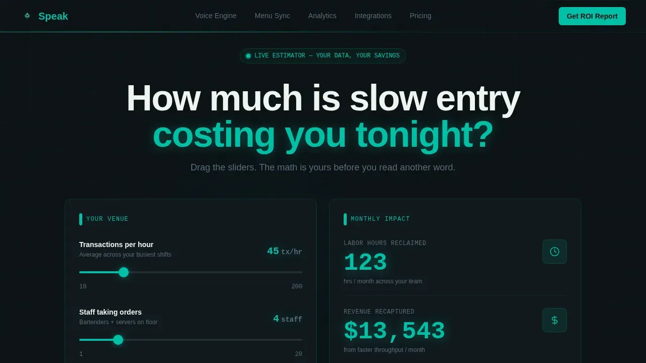Voice-Activated POS ROI Calculator Landing Page Template