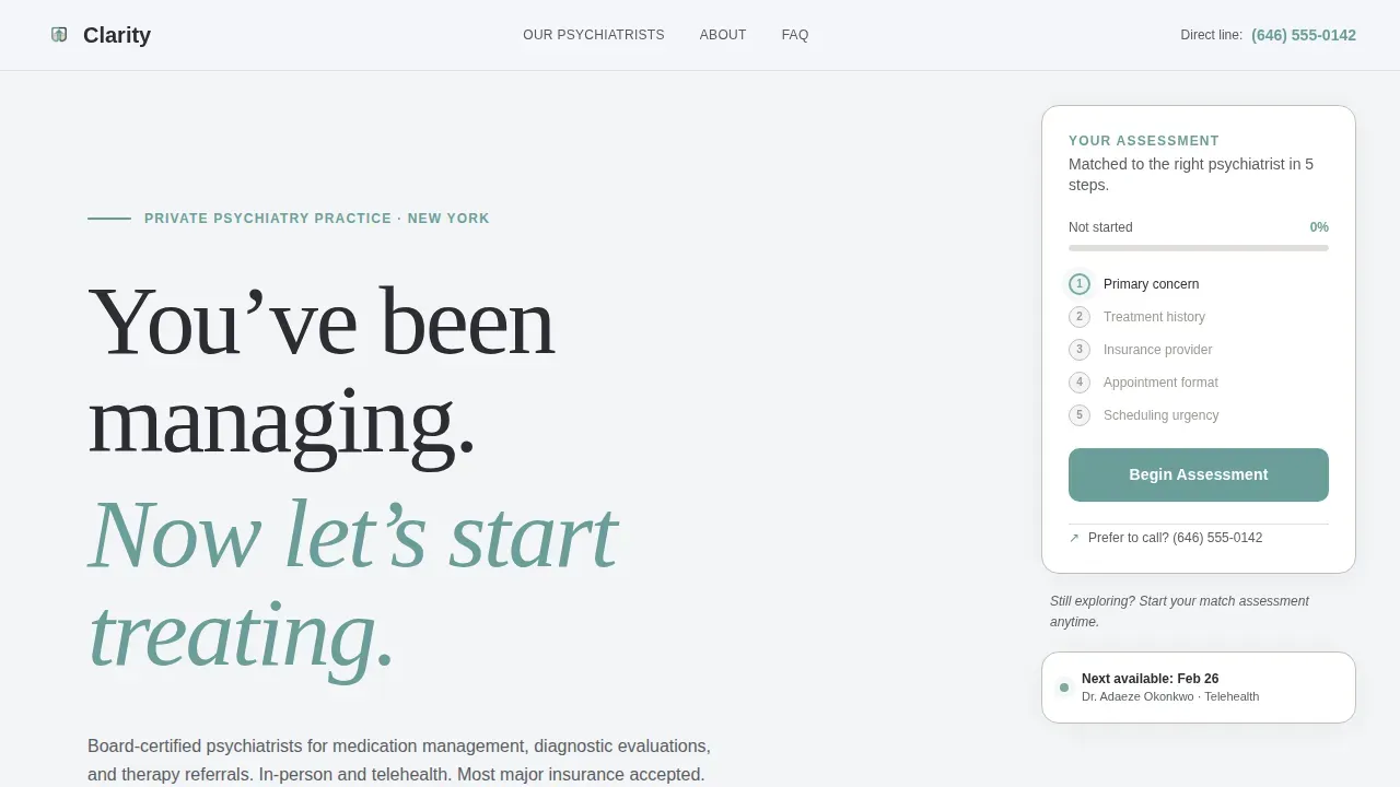 Expert Psychiatrist Booking Landing Page Template
