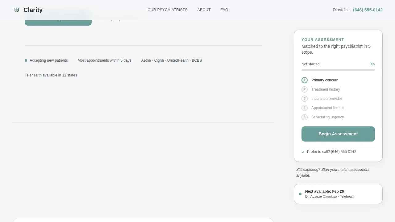 Expert Psychiatrist Booking Landing Page Template