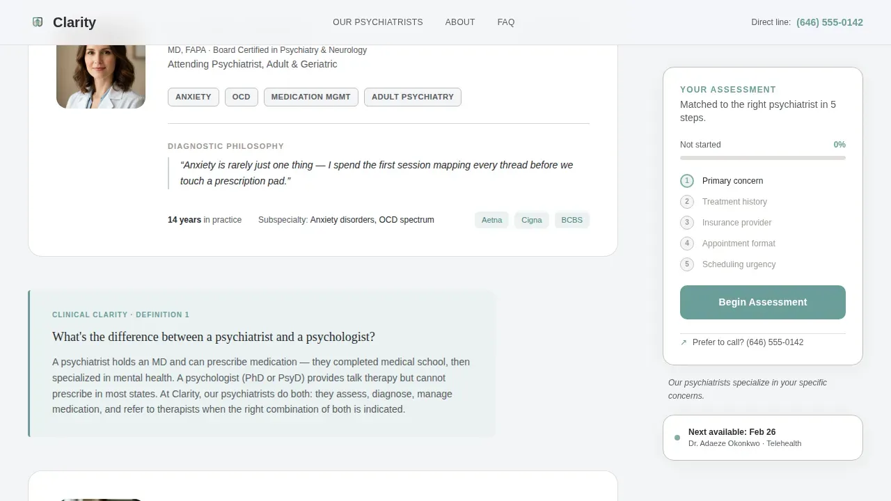 Expert Psychiatrist Booking Landing Page Template