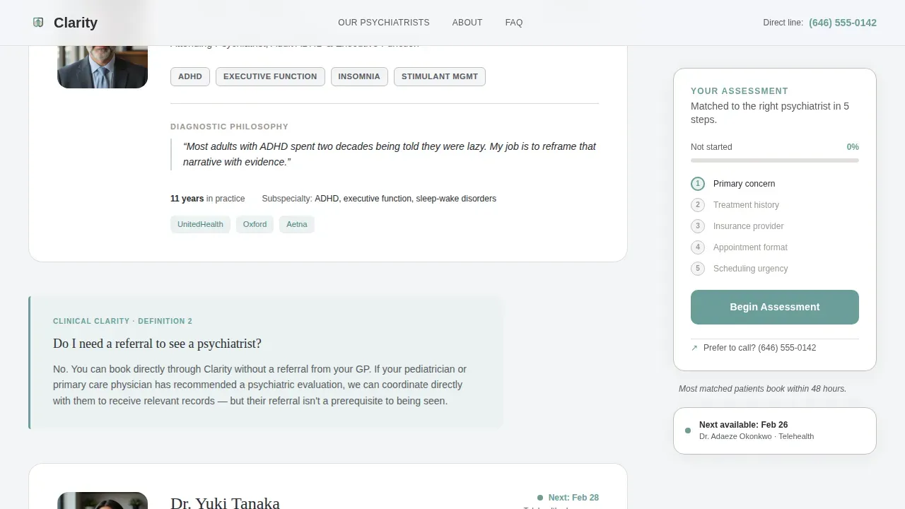 Expert Psychiatrist Booking Landing Page Template
