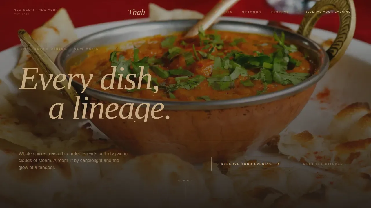 Authentic Indian Fine Dining Landing Page Template