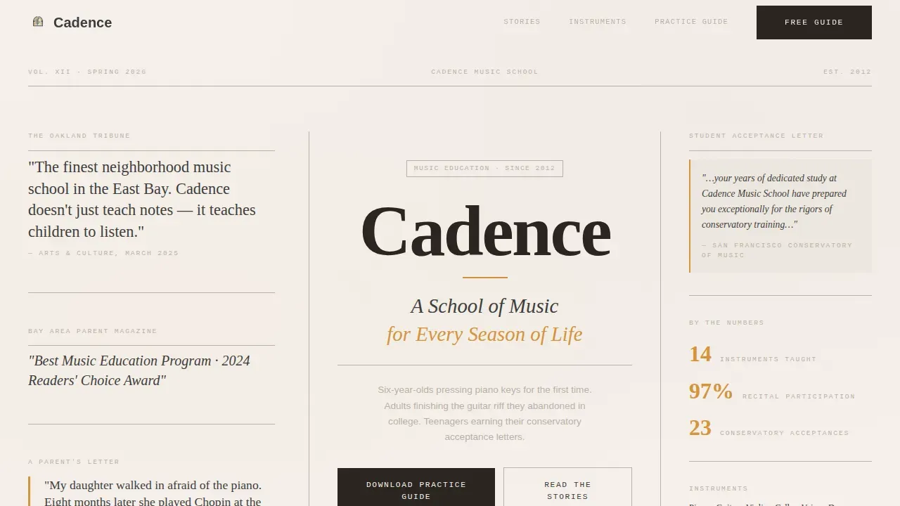 Music School Marketing Booking Website Template