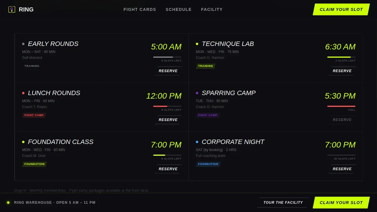 Boxing Booking Website Template