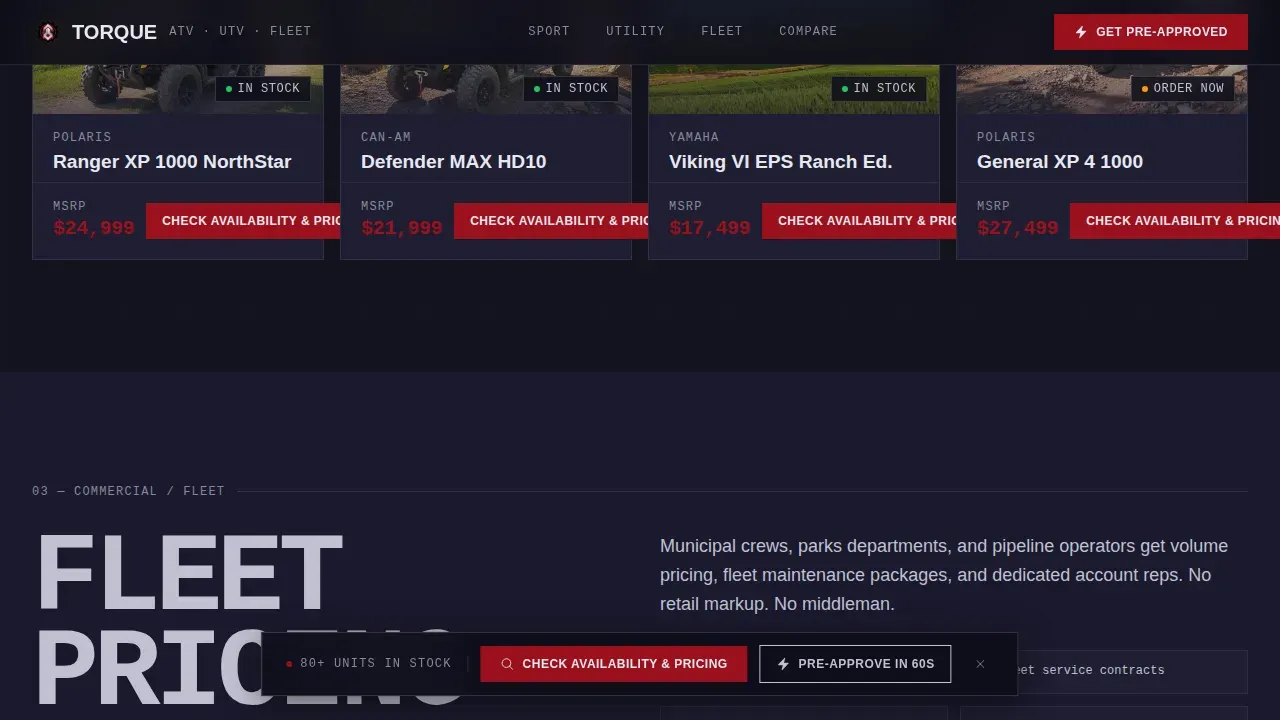Stats-First ATV UTV Dealer Landing Page Template
