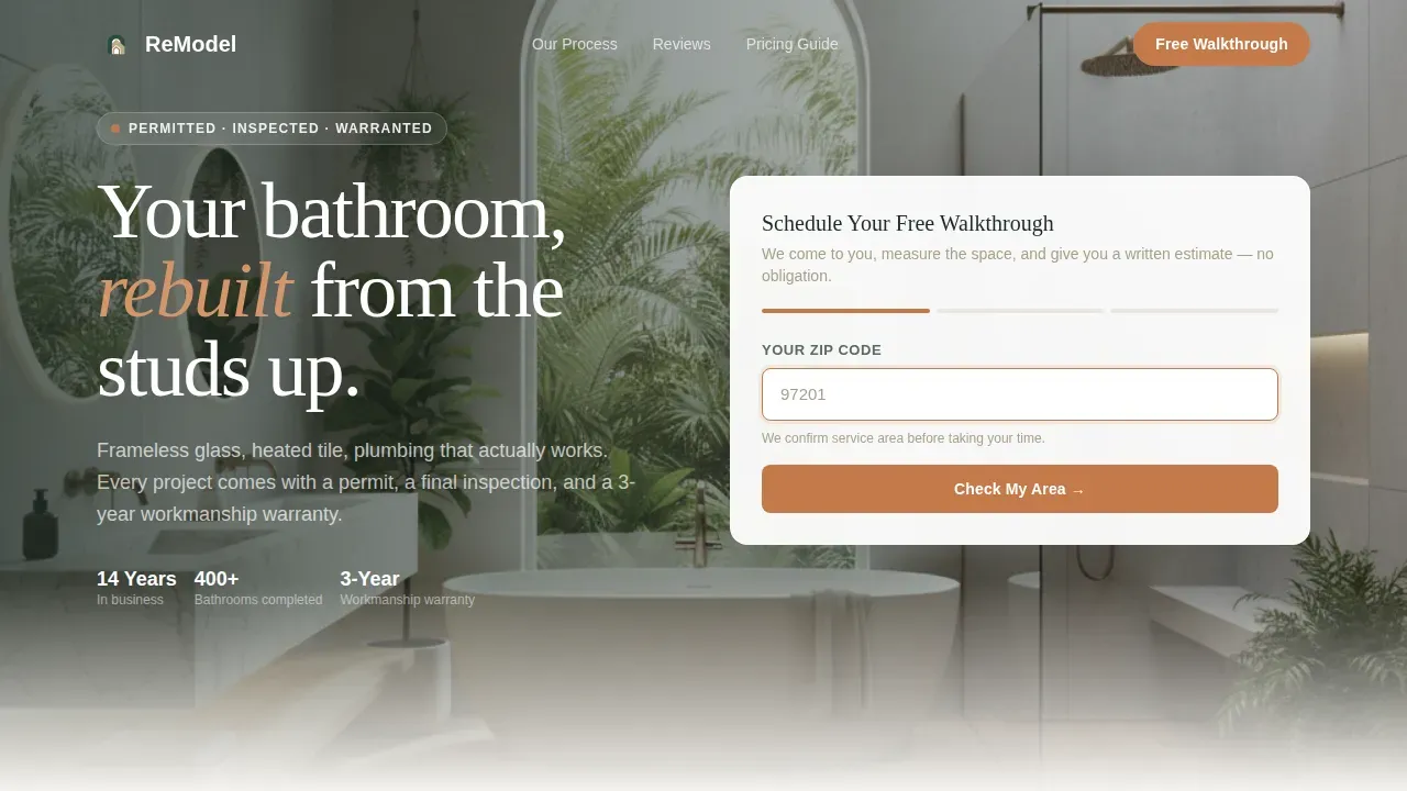 Bathroom Renovation Booking Website Template