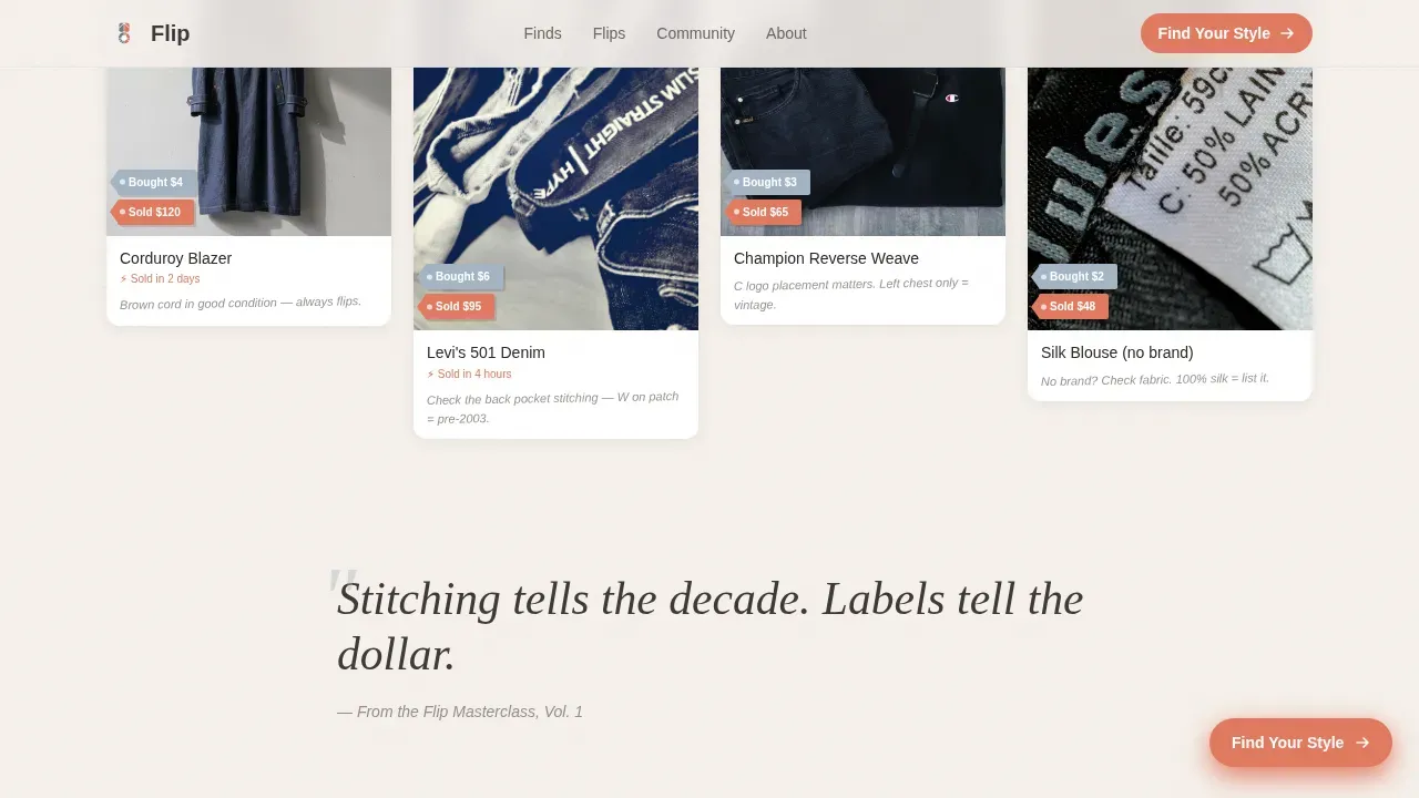 Vintage & Thrift Flipping Content Blog Website Template