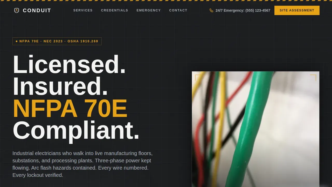 Industrial Electrician Business Professional Website Template