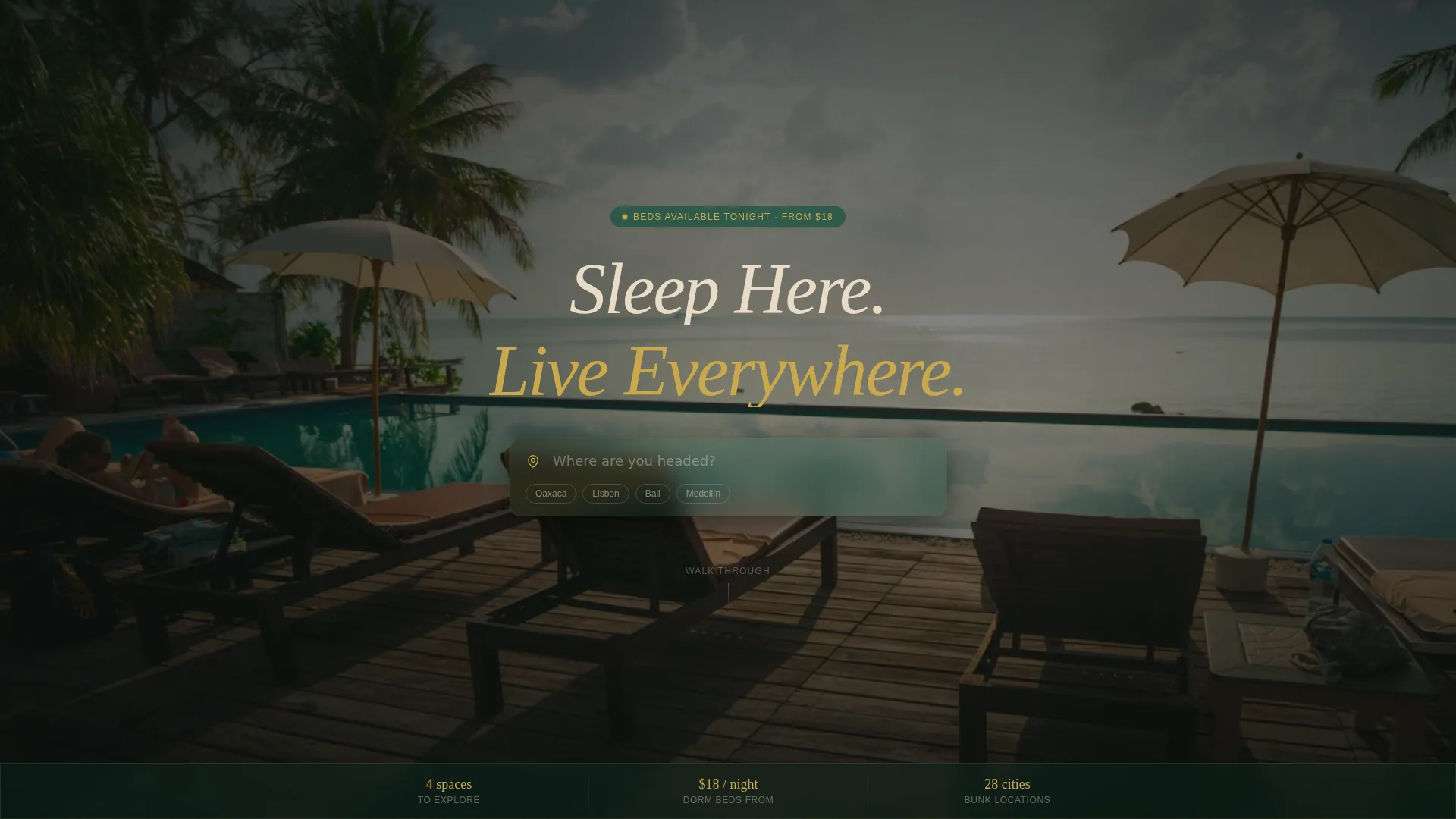 Immersive Hostel Booking Landing Page Template