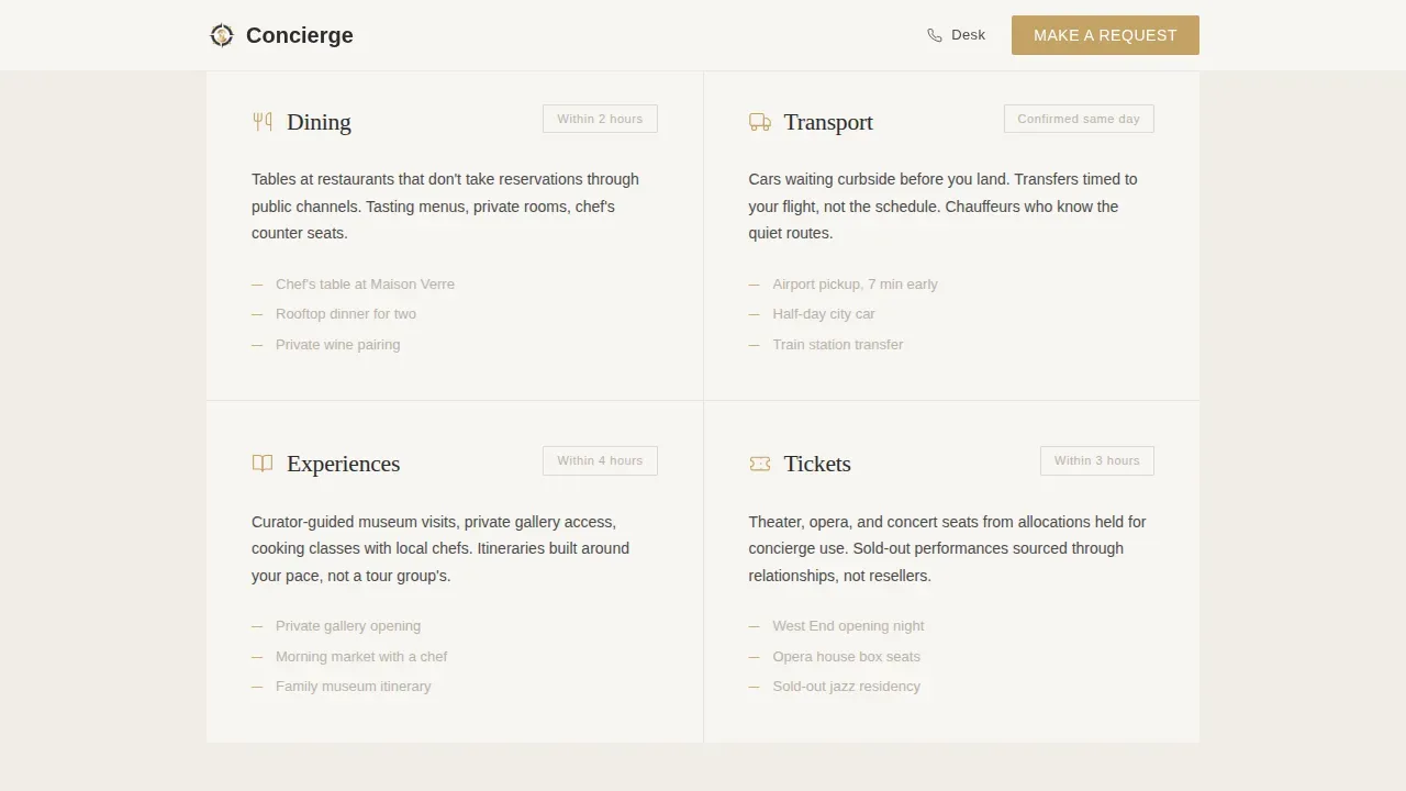 Hotel Concierge Booking Website Template