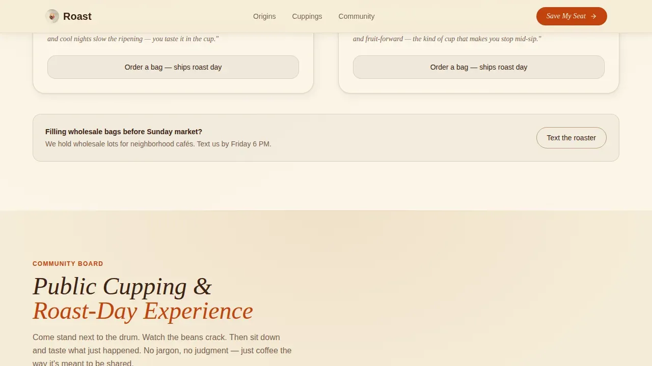 Coffee Roaster & Specialty Coffee Pricing Website Template
