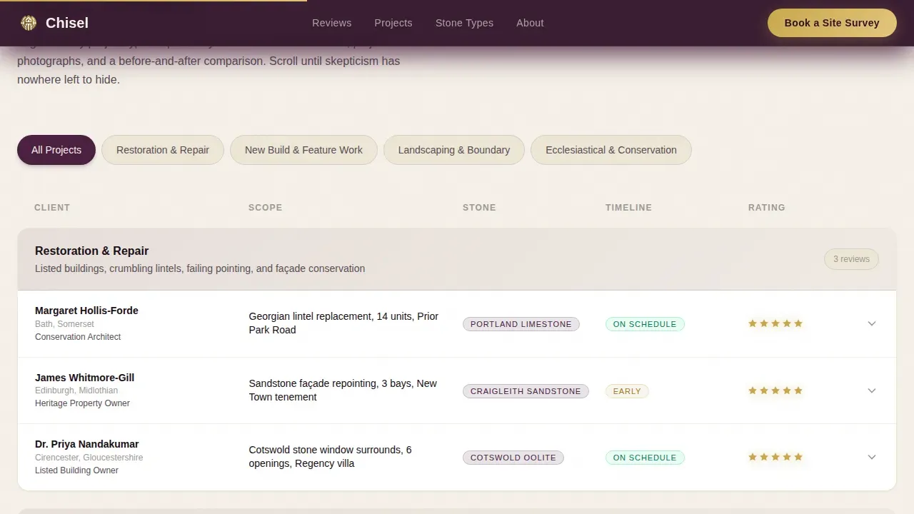 Stonemason Business Booking Website Template