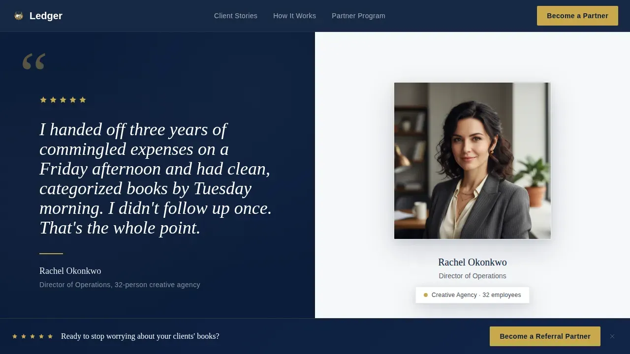 Trusted Bookkeeping Testimonials Landing Page Template