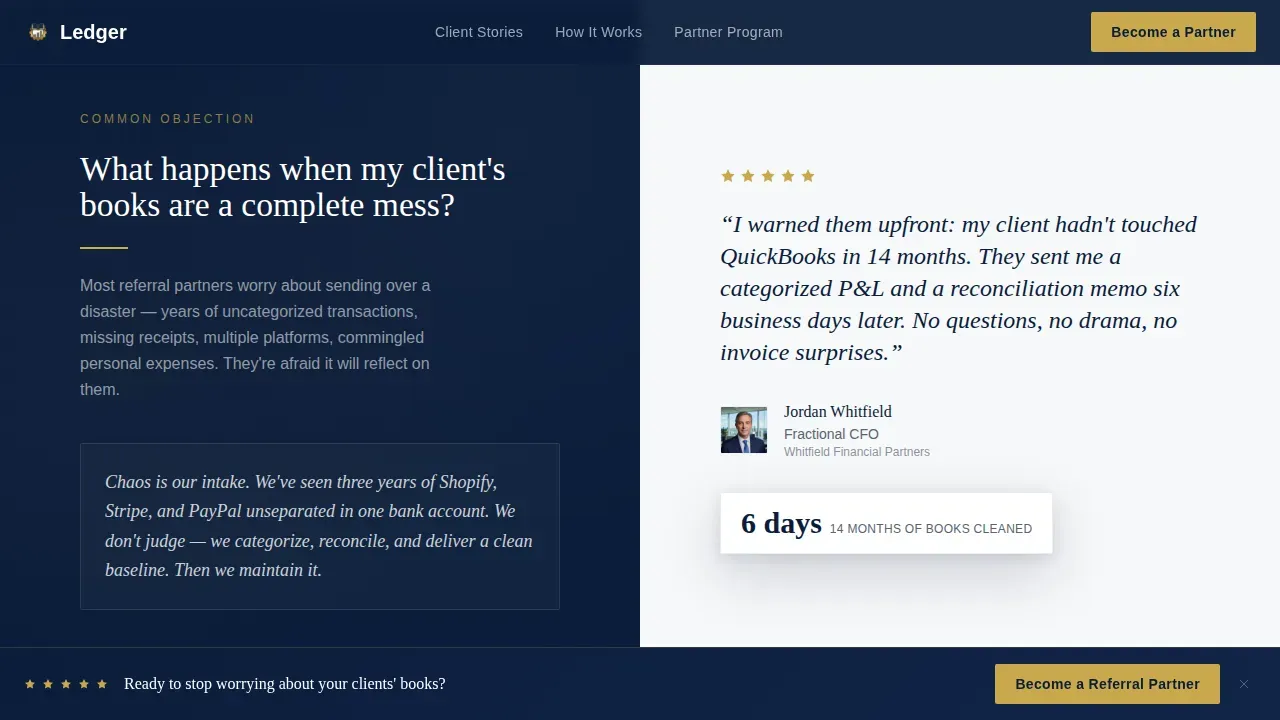 Trusted Bookkeeping Testimonials Landing Page Template