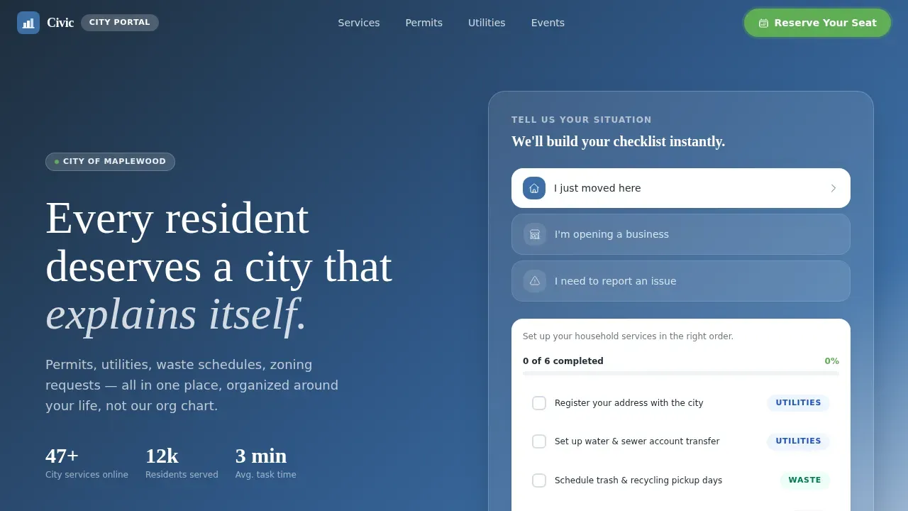 Streamlined Municipal Services Landing Page Template