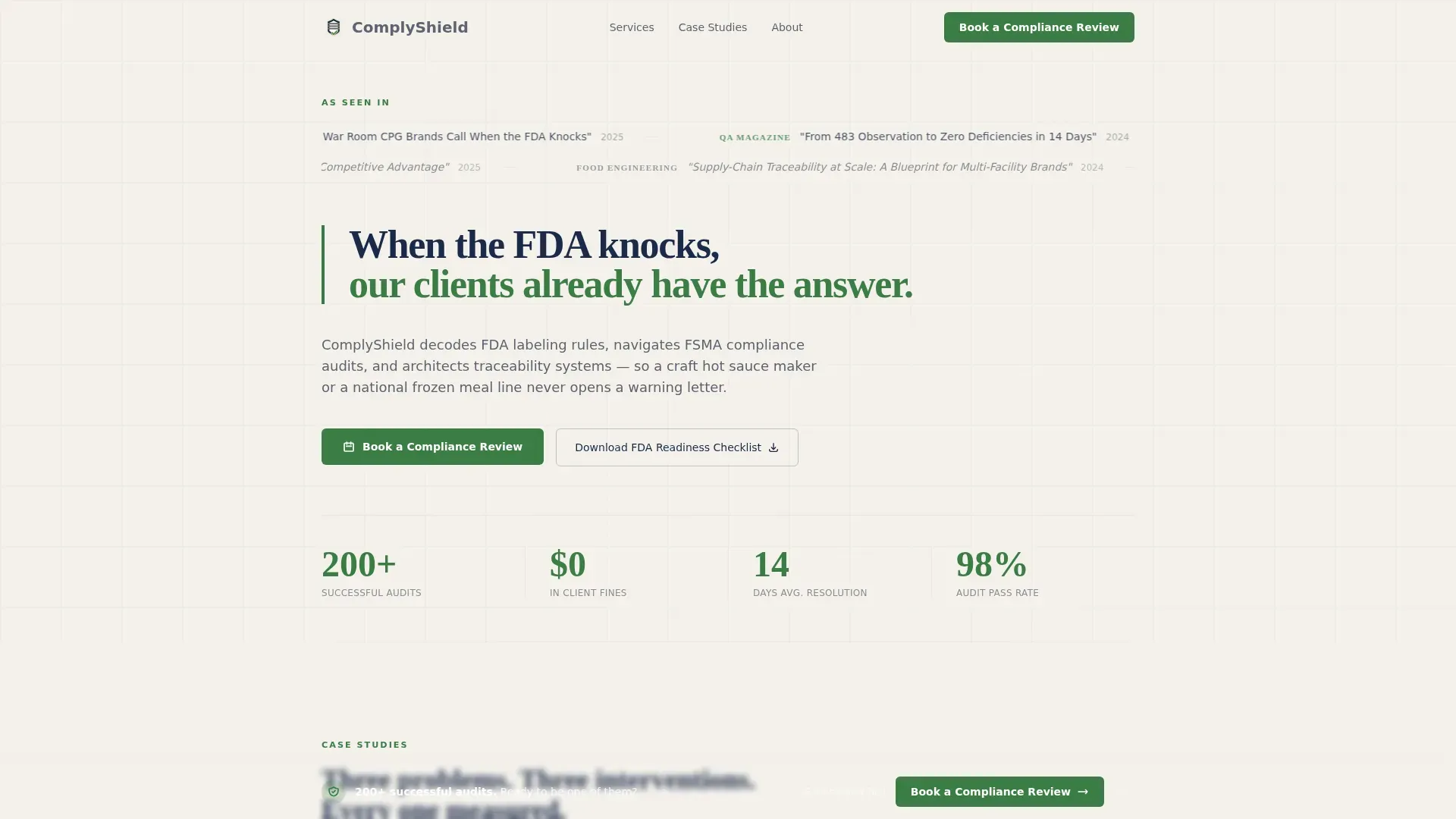 Regulatory Food Service Consulting Landing Page Template