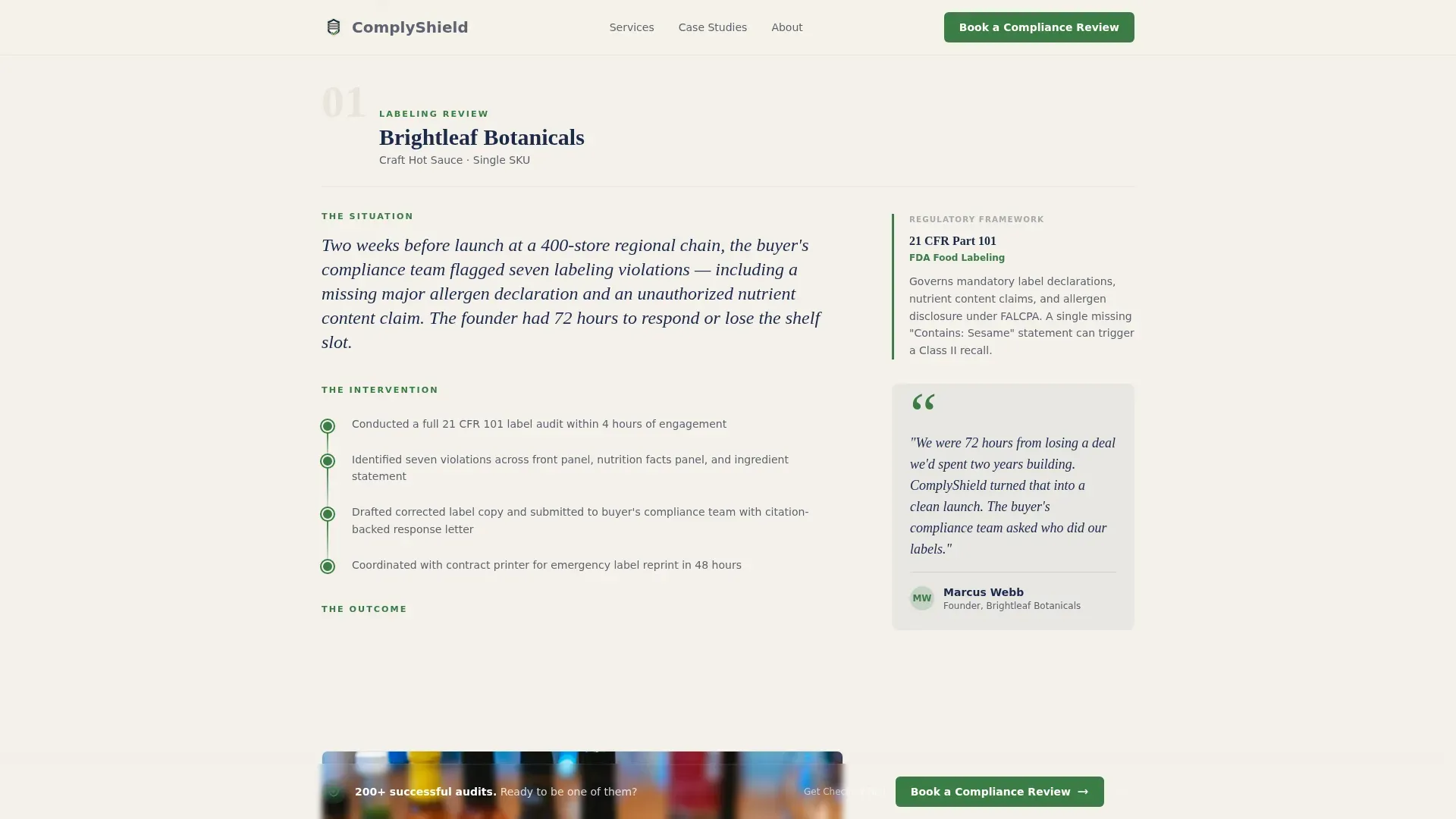 Regulatory Food Service Consulting Landing Page Template