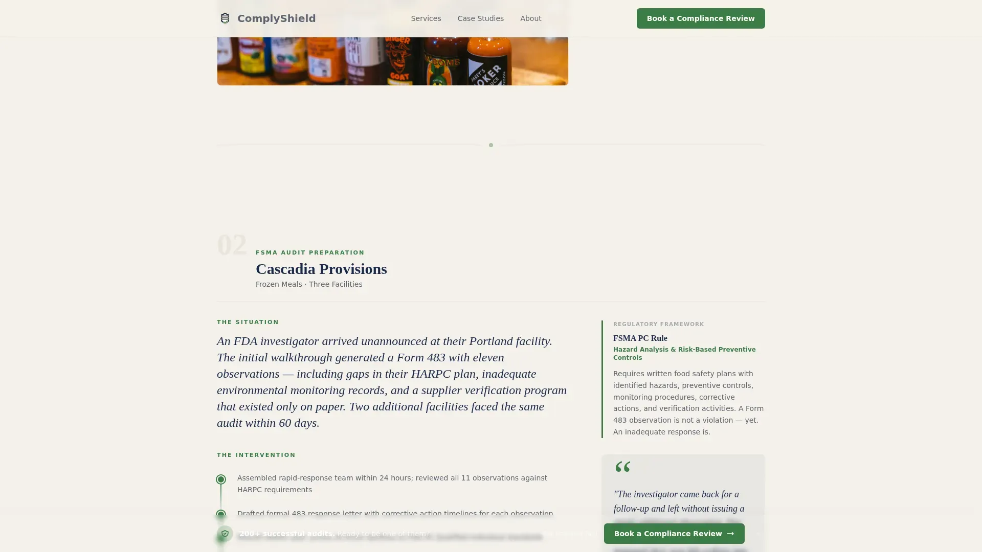 Regulatory Food Service Consulting Landing Page Template