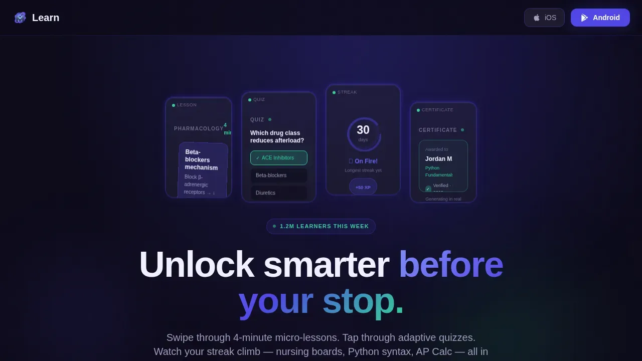 Adaptive Bite-Sized Education App Landing Page Template