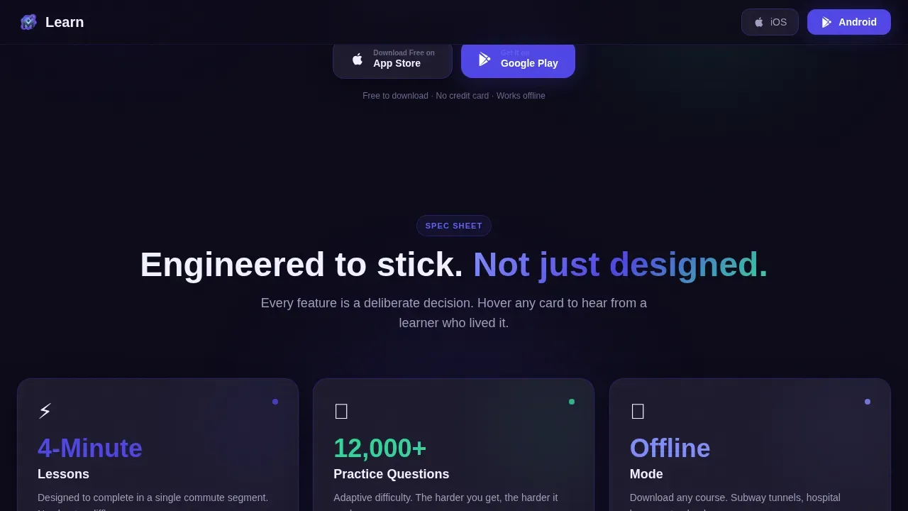 Adaptive Bite-Sized Education App Landing Page Template