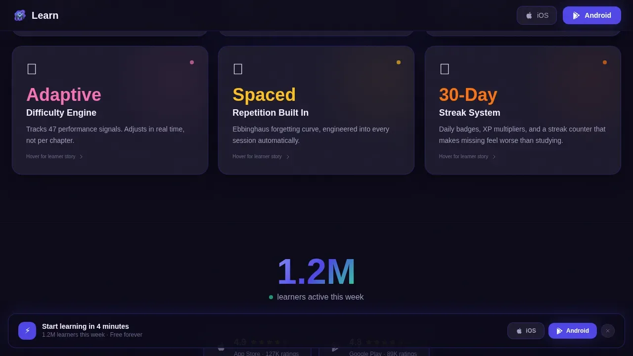 Adaptive Bite-Sized Education App Landing Page Template