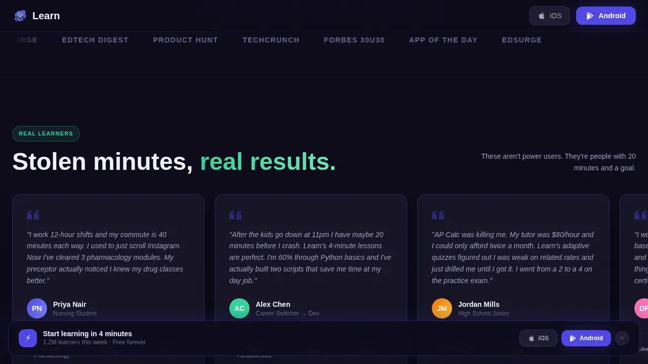 Adaptive Bite-Sized Education App Landing Page Template