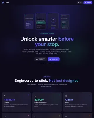 Adaptive Bite-Sized Education App Landing Page Template