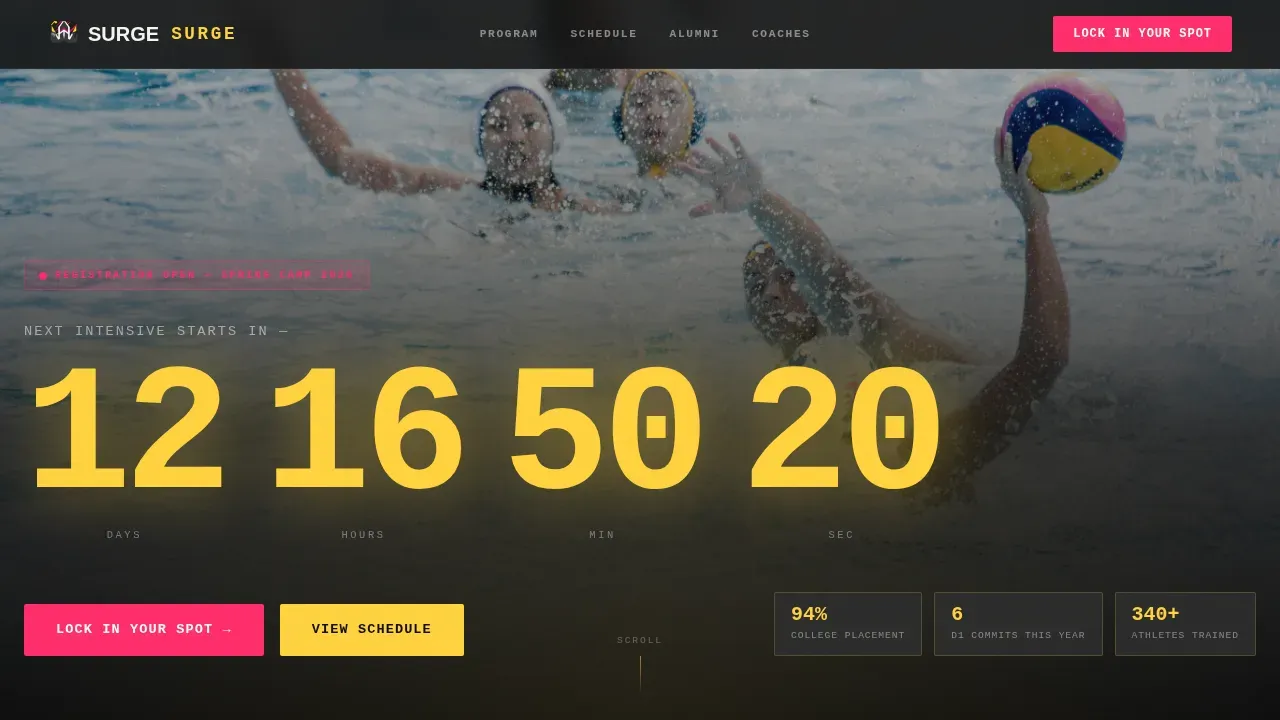 Competitive Water Polo Academy Landing Page Template